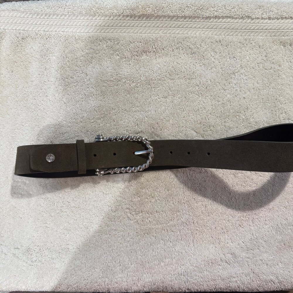 Hannah Childs Brown Suede Belt With Twisted Silver Buckle - Size S - Made In USA